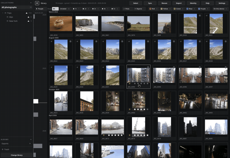 Four New York frames exported to an album, then the album chosen in the sidebar