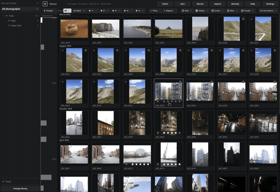 Labelling four frames with 6, 7, 8 and 9, taking one off with the same key, and filtering the grid to green