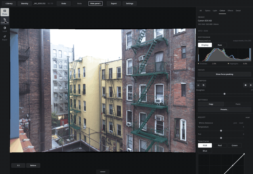 Cropping, straightening and choosing a ratio