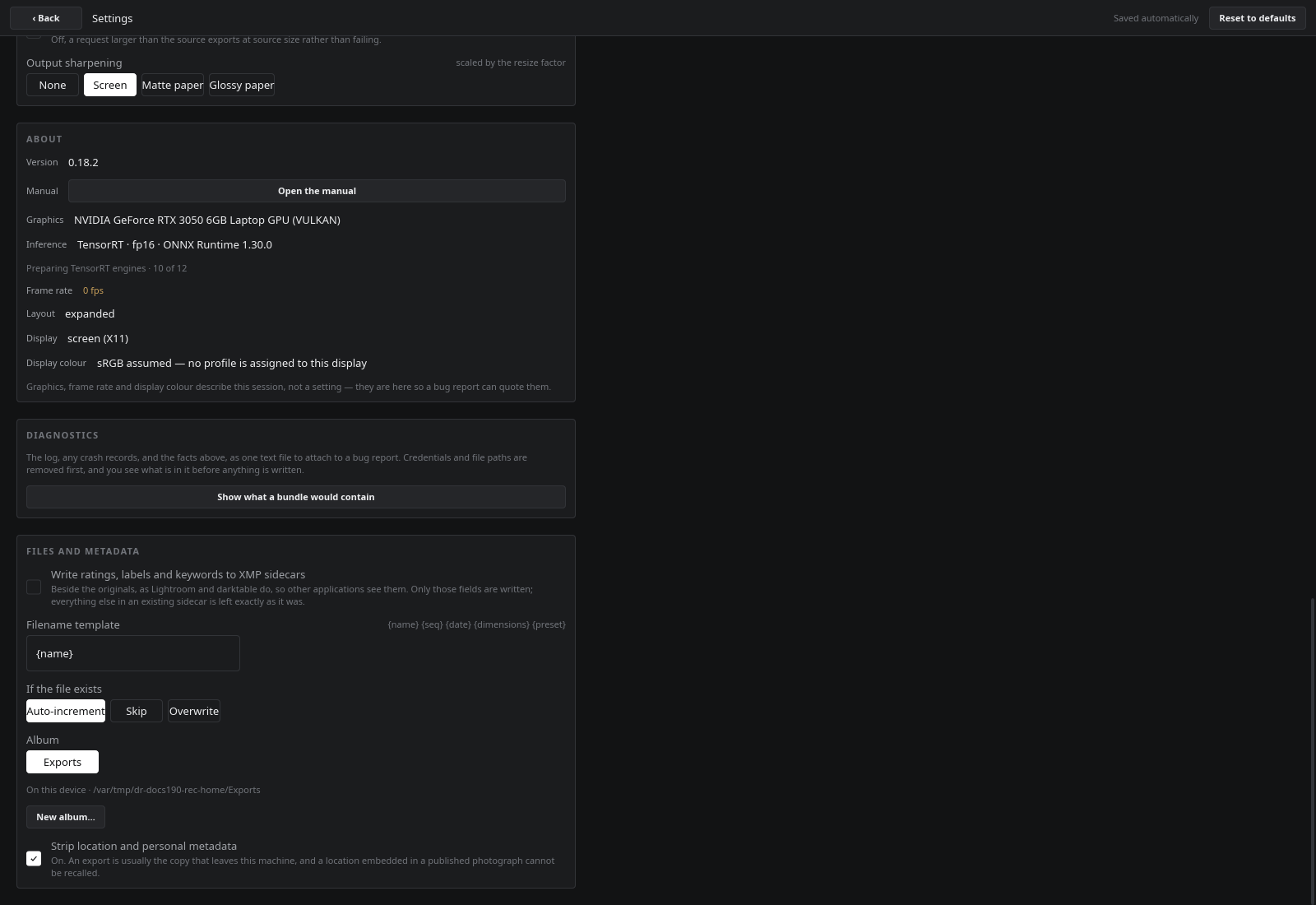 Export defaults in Settings, ending with the album exports go to