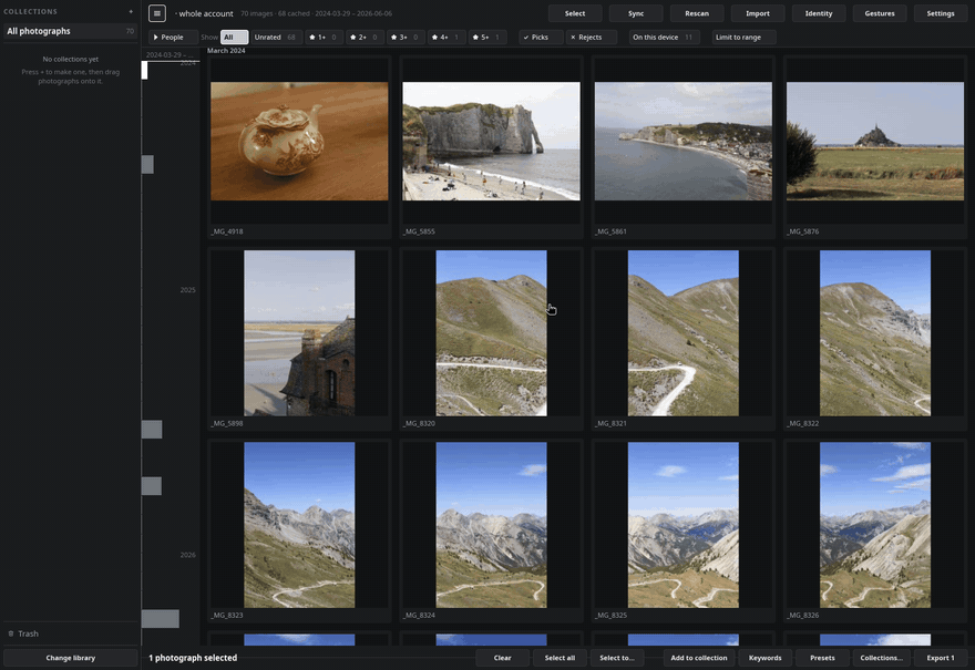 Resizing the thumbnails with Ctrl and the wheel