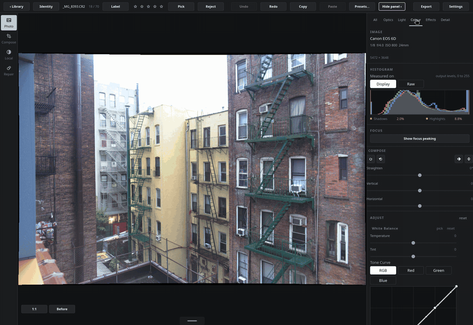 Cooling the frame with the slider, then picking a white air conditioner to set the white balance
