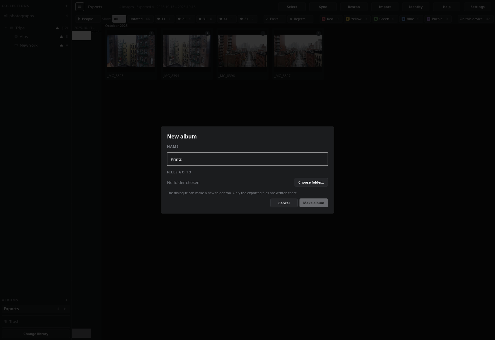 A new album named, before its folder is chosen