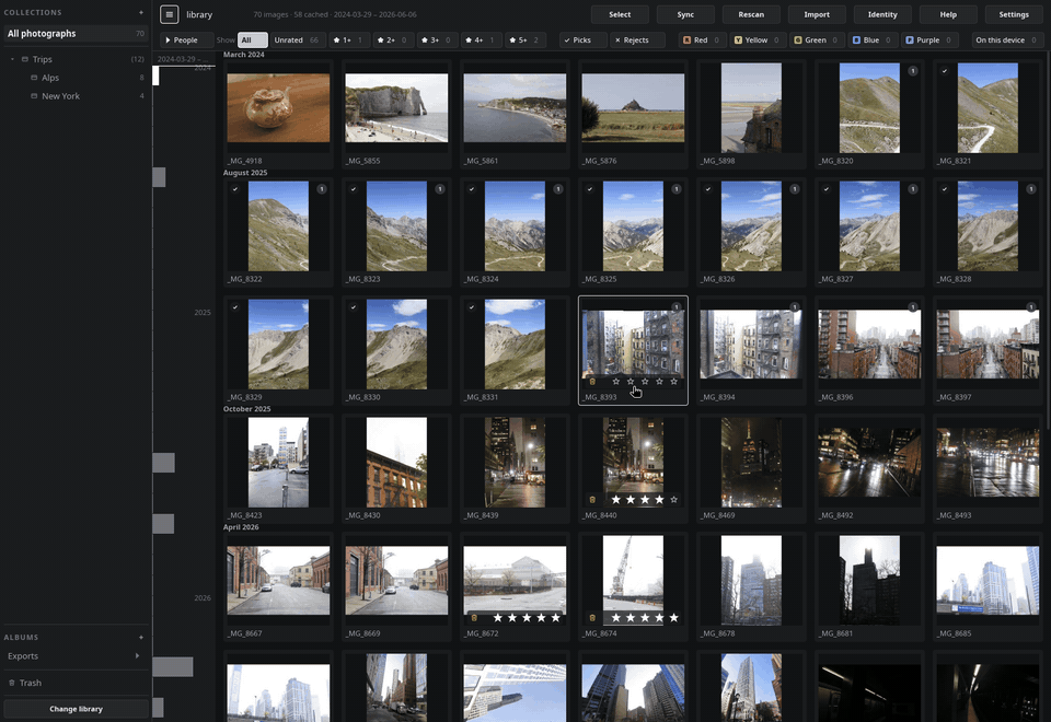 Labelling four frames with 6, 7, 8 and 9, taking one off with the same key, and filtering the grid to green