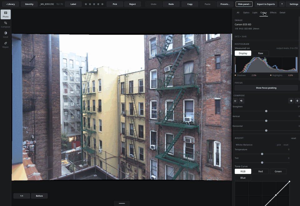 Cooling the frame with the slider, then picking a white air conditioner to set the white balance