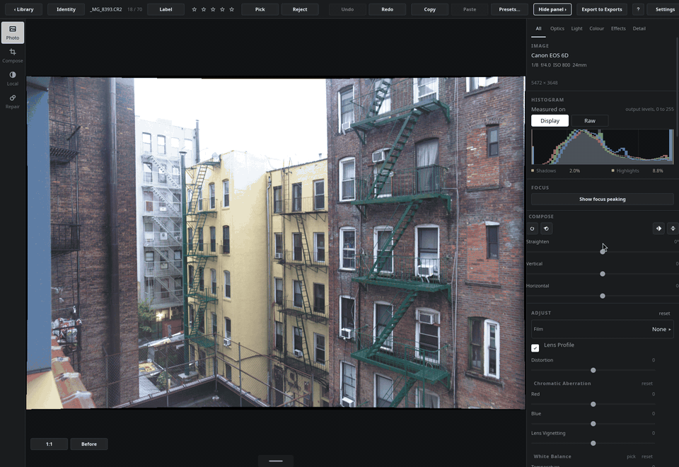 Zooming to 1:1 with a double-click, panning, then further in with the wheel