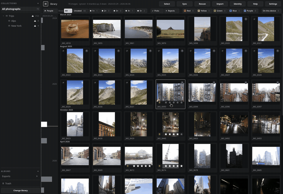 Four New York frames exported to an album, then the album chosen in the sidebar