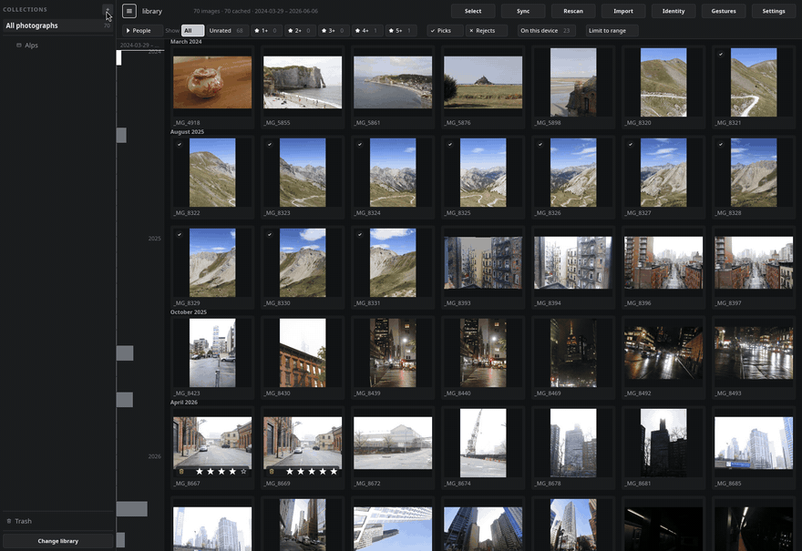 Filing photographs in a collection by dragging them onto it