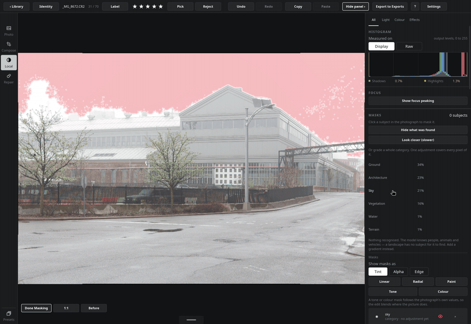 Looking at the mask three ways, painting into it, then growing its edge