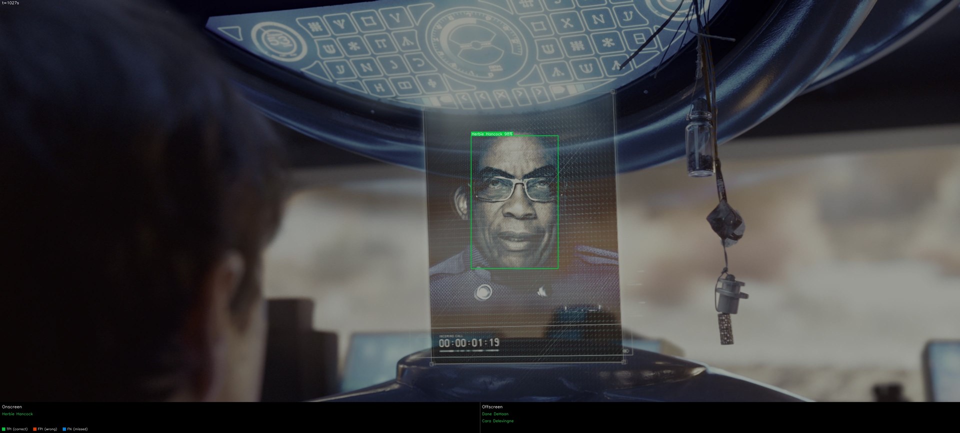 Herbie Hancock identified on an in-fiction video-call screen